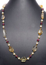 Pearl, Ruby & Citrine Gemstone Knotted Chain In .925 Sterling Silver Cm1105