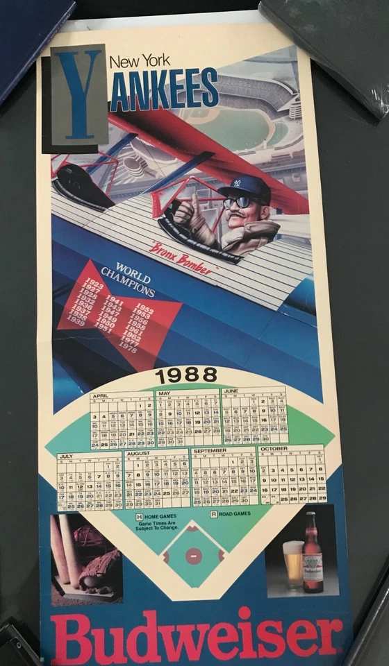 Vintage 1988 New York Yankees Budweiser Poster and Schedule 36x18 - Image 1 of 1
