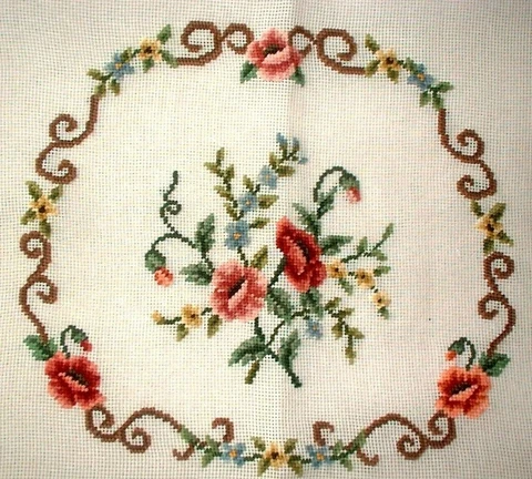 Vintage Floral Bouquet Preworked Design Chair Seat Canvas Needlepoint  EP Cover