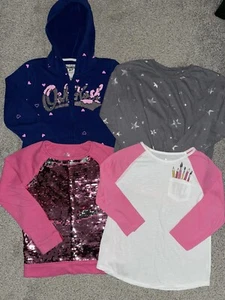 EUC Oshkosh B’Gosh Blue Pink Zip Sequin Sweatshirt Size 12 Justice Old Navy So - Picture 1 of 3