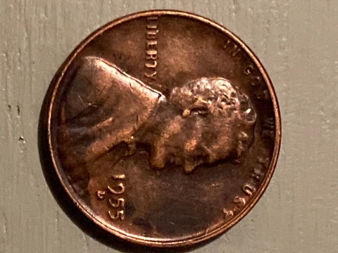 1955 D wheat penny Error;DD obverse and RPM with split rim Cover