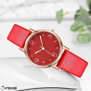 Top Quality Women Ladies Red Real Leather Ultra Thin Quartz Fashion Wristwatches - Picture 1 of 2