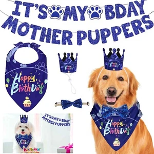 Pet Dog Cat Birthday Party Supplies Set Scarf Pet Hat Banner Bowknot Collar DIY - Picture 1 of 14