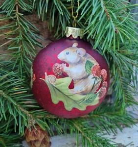 Gisela Graham rojo mate vintage ratón mora vidrio vida silvestre chuchería de Navidad - Imagen 1 de 1