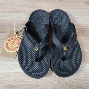 OluKai HLA KIA I WAHINE Sandals Womens Sz 6 Black Slippers Flip Flops 20292-4040 - Picture 1 of 6