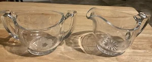Vintage Floral Frosted/Etched Glass Sugar Bowl & Creamer - Picture 1 of 3
