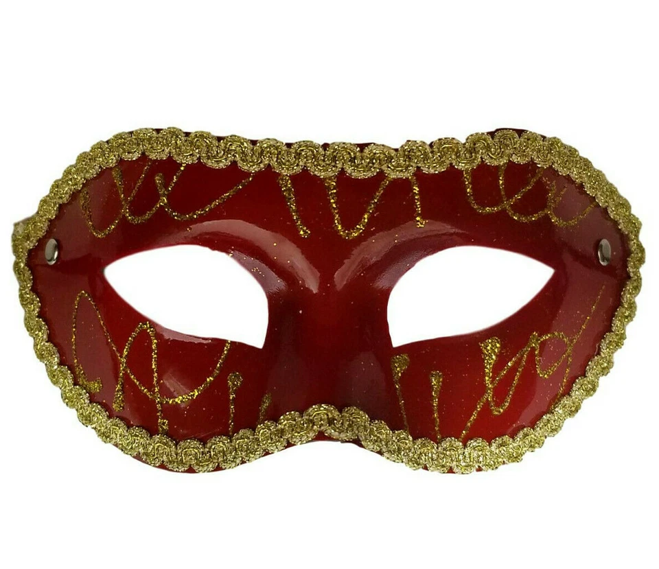 Dark Red Gold Wide Mardi Gras Masquerade Party Value Men Mask - Image 1 of 1