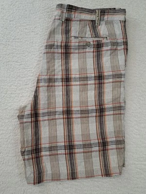 Pantalones Cortos Tommy Bahama De Colección Lino Para Hombre Talla 38 Marrón/Naranja A Cuadros Foto 1 de 4
