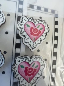 SET 12 NEU VINTAGE 1990 Mary Engelbreit Knöpfe 6 Karten Herz Deckchen Nähen Blume Rose - Bild 1 von 4