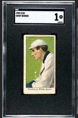 1909 E102 Chief Bender Pittsburgh Caramelo SGC 1 PR HOF Philadelphia Athletics Foto 1 de 2