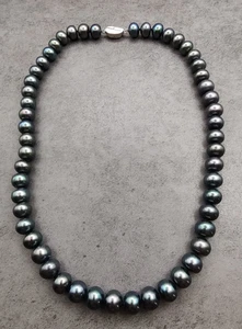 Estate Honora Sterling Silver 10.5mm Peacock Rondelle Pearl Necklace 20" QVC - Picture 1 of 13