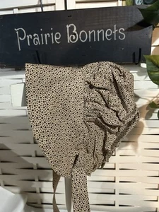 Primitive Prairie Child Bonnet Tan With Black Stars Tea Stained - Picture 1 of 2