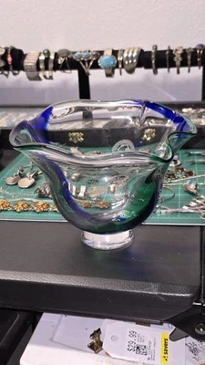 Tazón Orrefors Art Glass Azul Verde - Firmado y numerado Lars Hellsten Grabado Desi Foto 1 de 4