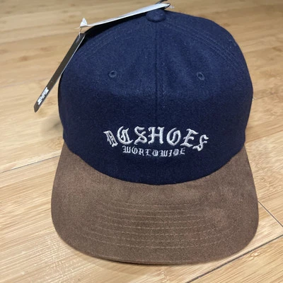 DC Shoe Worldwide English Wilshire Navy Brown Leather Strapback Hat Cap Spell - Image 1 of 4