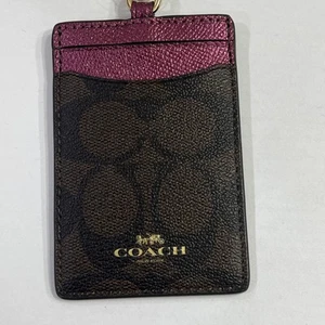 NEW COACH ID Lanyard Signature Coated Canvas In Brown/PINK - Picture 1 of 3