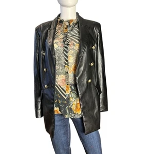 TRUTH By Republic Black Faux Leather Longline Double Breasted Blazer Size US 6 - Picture 1 of 7