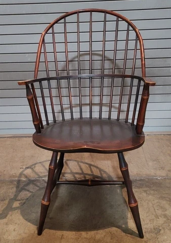 David T. Smith Sack Back Windsor Arm Chair Bench Made Black Crackle Finish Ohio Cover