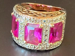 Ross Simons Sterling Silver 18k Gold Vermeil Wide Three Ruby Ring Size 5 - Picture 1 of 8