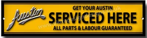 Letrero de metal de AUSTIN "HACE TU SERVICIO DE AUSTIN AQUÍ", LETRERO DE GARAJE DE TALLER. CUEVA DE HOMBRE - Imagen 1 de 1