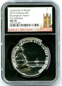 2019 S2PD GREAT BRITAIN 1 OZ SILVER NGC MS70 BUCKINGHAM PALACE FIRST RELEASES - Picture 1 of 2