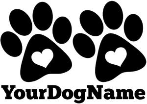Dog Paws With Dog Name Decal - Pet Dog Footprint and Name Custom Vinyl Sticker - Picture 1 of 2