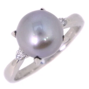 Pearl Ring black9.0 mm Pt900Platinum/Black Cultured Pearl/diamond #6.4... - Picture 1 of 7