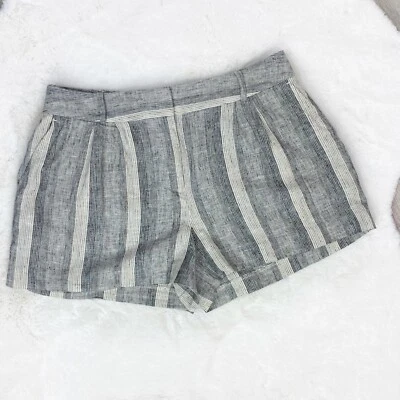 Ann Taylor Loft Shorts Womens 4 Black Cream Striped Linen Blend Pleat Front - Image 1 of 4