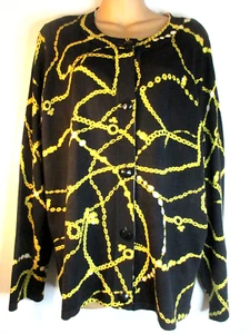 Laura Ashley WOMENS LARGE SWEATER CARDIGAN BUTTON LUXE SILK BLEND GOLD CHAIN - Picture 1 of 5