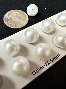 11mm-12.5mm White Round Shape Size Choice Freshwater Pearls Half Drilled AAA - Picture 1 of 5