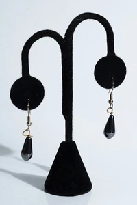 Vintage Fashion Earrings Unsigned - Shiny Blackish Grey Teardrop Rock Earrings - Picture 1 of 4