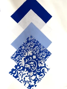 40 5" Quilting Fabric Squares Quilting Charm Pack Blue & White Damask - Picture 1 of 1