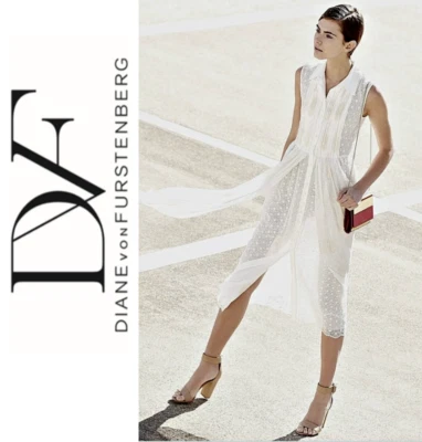Vestido Camisa Diane von Furstenberg DVF Nieves Plisado Gasa Blanco talla 0-2 $648 Foto 1 de 4