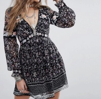 Vestido Free People 2 Boho Floral Encaje Bordado Flor de Cerezo Mini Para Mujer Nuevo con Etiquetas Foto 1 de 4