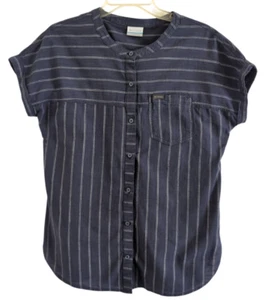 Columbia® Women's MEDIUM Camp Henry Short Sleeve Nautical Stripe Shirt Cotton - Picture 1 of 7