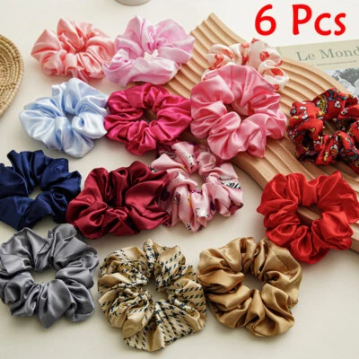 6X Fashion Women Silky Satin Hair Scrunchies Solid Stretch Elastic Hair Tie ☆ - Image 1 of 4