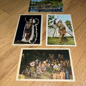 4 Vintage WISCONSIN INDIAN Postcards -Stand Rock / Winnebago Brave / War Dance - Picture 1 of 9