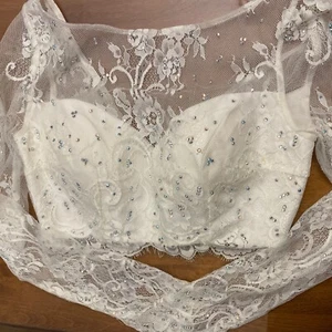 Sherri Hill White Lace top Crop Blouse rhinestones size 4 - Picture 1 of 14