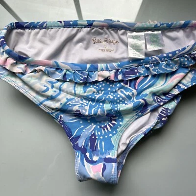 Bikini Lilly Pulitzer Niña Talla 14 SWIM Parte Inferior Azul Rosa Playa Pequeño Volantes Foto 1 de 4