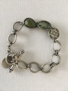 Lia Sophia Silver Tone Links Bracelet with Cut Resin Stones and Rhinestones - Picture 1 of 11