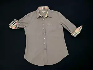 Authentic BURBERRY Check Detail Shirt/Blouse/Top Womens 'M' Mocha/Plaid Check - Picture 1 of 12