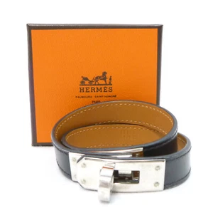 Authentic HERMES Kelly Double Tour Bracelet R in Square Black Leather #36632330 - Picture 1 of 12