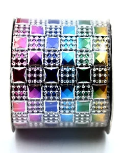 Rainbow Metallic Ribbon,Colorful Squares,Mini Squares,2"x 70" - Picture 1 of 2