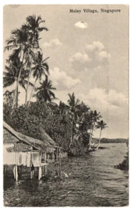 Antigua postal original, pueblo malayo, Singapur - Imagen 1 de 2