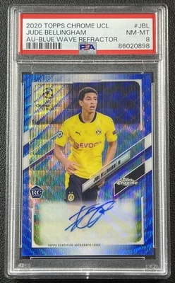 JUDE BELLINGHAM PSA 8 2020 TOPPS CHROME UCL ROOKIE BLUE WAVE REFRACTOR AUTO /75 - Image 1 of 2