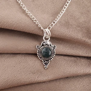 Colgante De Joyería De Plata Esterlina 925 Con Flor De Ágata Musgo Verde 1.42" - Imagen 1 de 3
