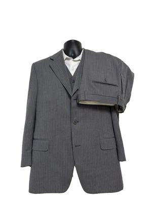 Traje Canali 3 Piezas Hombre Gris Rayas 40S Chaqueta 32W Pantalones Chaleco Hecho en Italia Foto 1 de 4