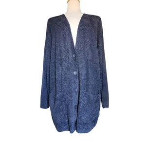 Barefoot Dreams CozyChic Lite Ribbed Pocket Cardigan Women's Size 1X Blue - Picture 1 of 11