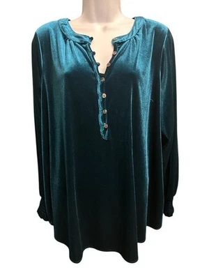 Intro Love the Fit 2X Top Pavo Real Azul Teal Terciopelo Manga Larga Puño Calzoncillo Foto 1 de 4