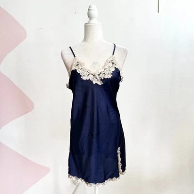 Camisón Vestido Sin Mangas Azul Encaje Años 90 Y2K Años 2000 Coqueta Romántico Mediano Foto 1 de 4