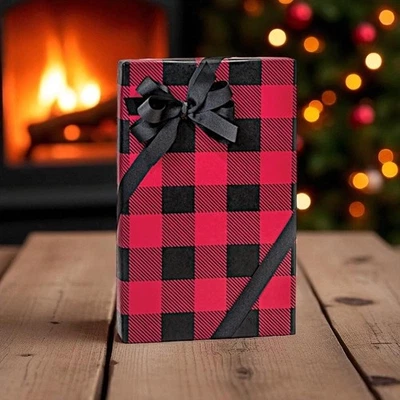 Papel de ENVOLTURA de regalo con diseño de impresión a cuadros rojos y negros de 24" elige longitud cantidad Foto 1 de 2